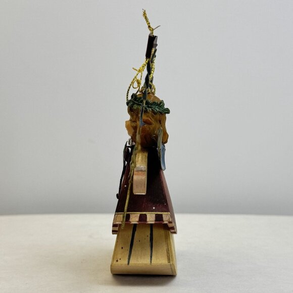 Hand-Painted Wooden Angel Ornament With "Hope" Banner Metal Wings Leaf Accents - Picture 3 of 10